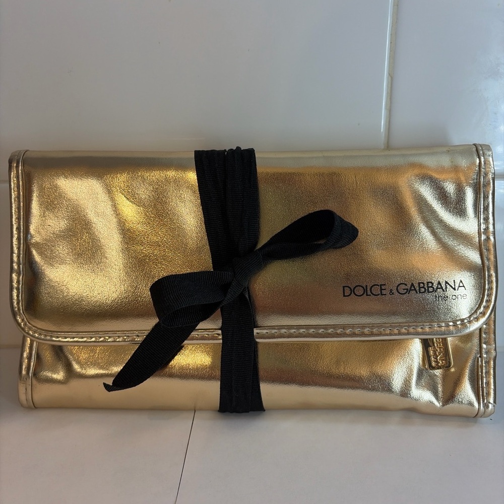 Dolce & Gabbana The One Gold Makeup Brush Roll Cosmetic Organizer Travel Case - Picture 2 of 6